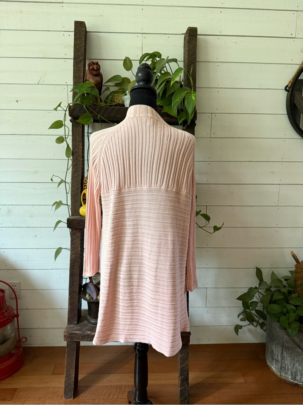 Talbots Pale Pink Open-Front Ribbed Cardigan - Picture 12 of 17